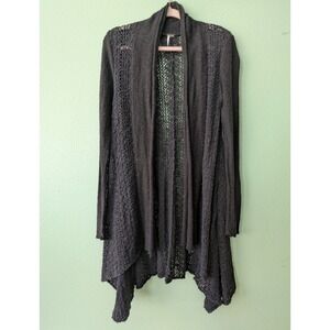 Free People Waterfall Shear Knit Long Black Cotton Blend Cardigan Sweater XS